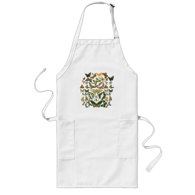 Vintage Butterfly Moth Pattern Print Long Apron (Front)