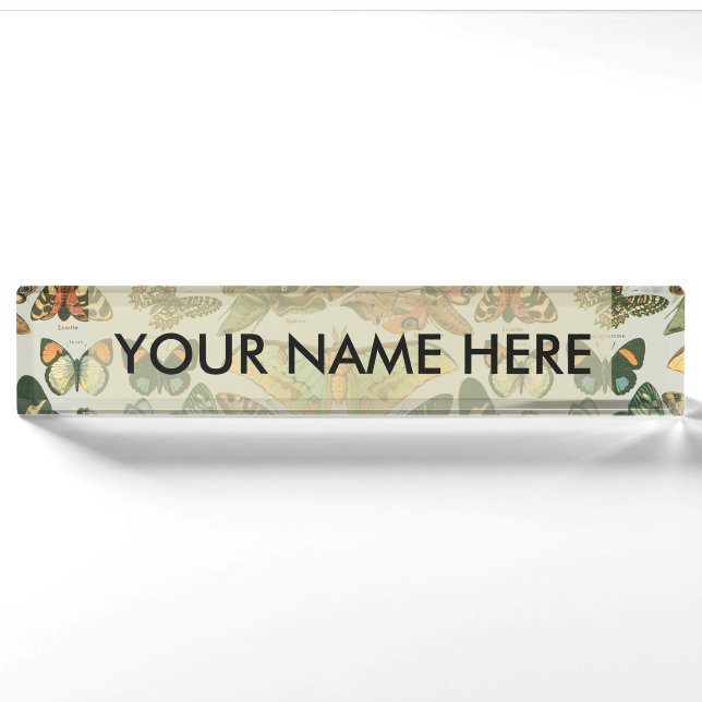 Vintage Butterfly Moth Pattern Print Nameplate (Front)