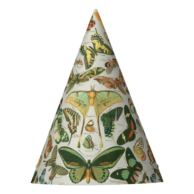 Vintage Butterfly Moth Pattern Print Party Hat (Front)