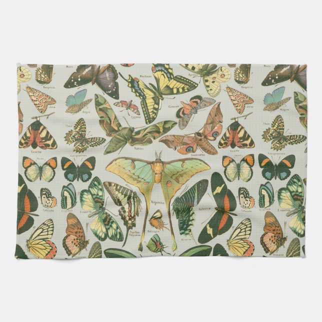 Vintage Butterfly Moth Pattern Print Tea Towel (Horizontal)