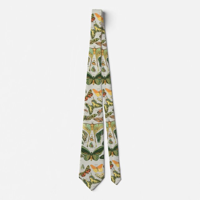 Vintage Butterfly Moth Pattern Print Tie (Front)