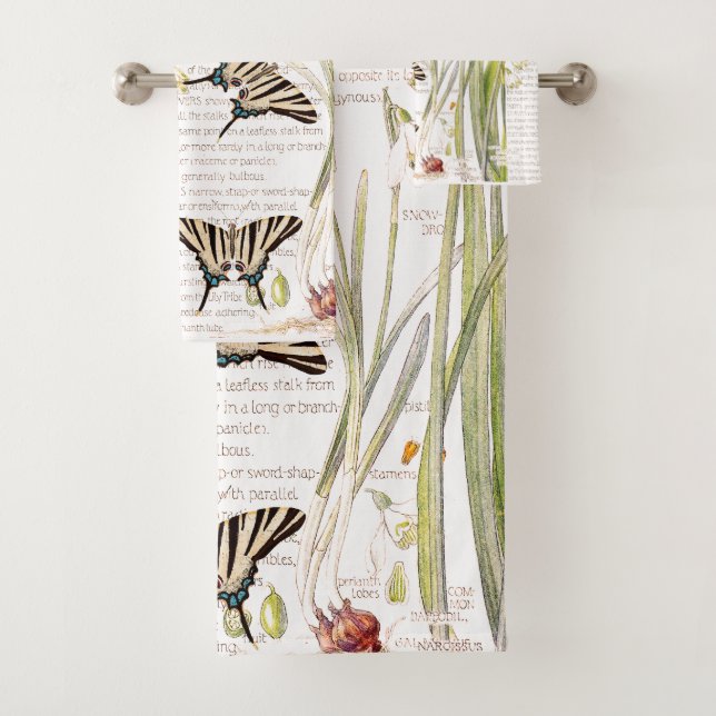 Vintage Butterfly Narcissus Flowers Bath Towel Set (Insitu)