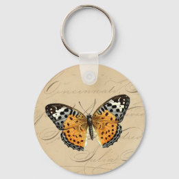 Vintage Butterfly "Painted Lady" Calligraphy  Key Ring