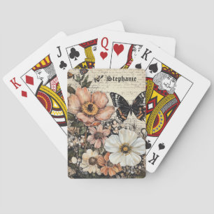 Vintage Butterfly Peony Botanical Playing Cards