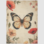 Vintage Butterfly Poppy Floral Furniture Decoupage Tissue Paper<br><div class="desc">A softly aged botanical composition featuring a detailed butterfly surrounded by blooming poppies and delicate foliage. The layered script background and painterly textures create a warm vintage feel with balanced symmetry and natural charm. Designed with a central focal point and gentle spacing, this artwork brings a refined botanical aesthetic suited...</div>
