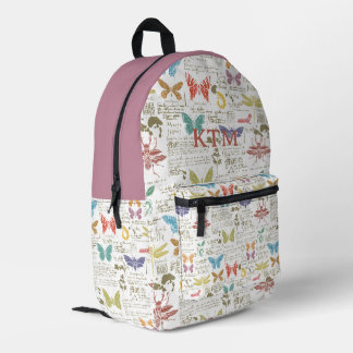 Vintage Butterfly Script Personalised Pink Printed Backpack