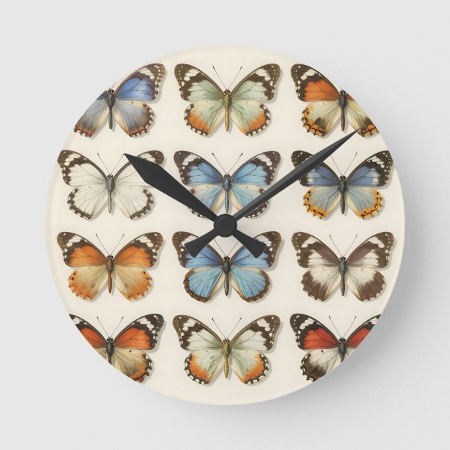 Vintage Butterfly Specimen Collection Round Clock (Front)
