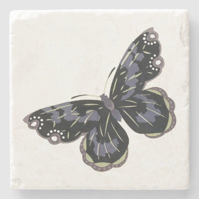 Vintage Butterfly Square Stone Coaster (Front)