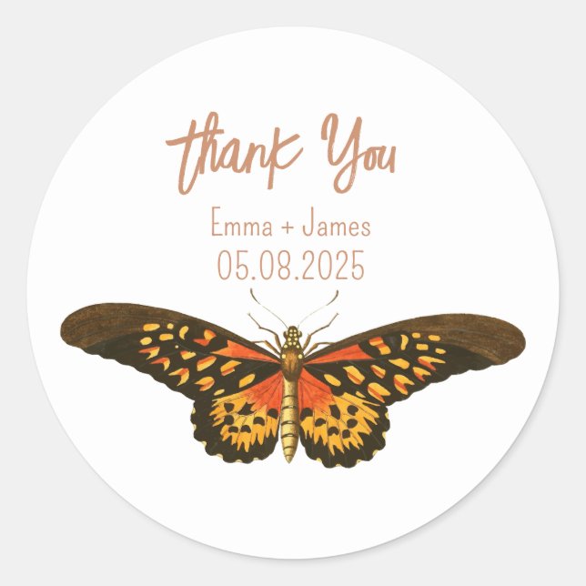 Vintage Butterfly Thank You Sticker (Front)