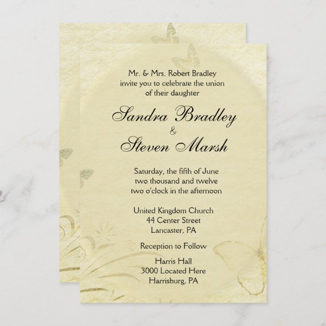 Vintage Butterfly Wedding Invitation (Front/Back)