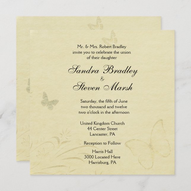 Vintage Butterfly Wedding Invitation (Front/Back)