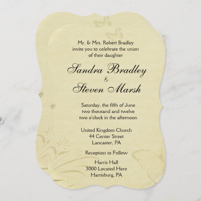 Vintage Butterfly Wedding Invitation (Front/Back)
