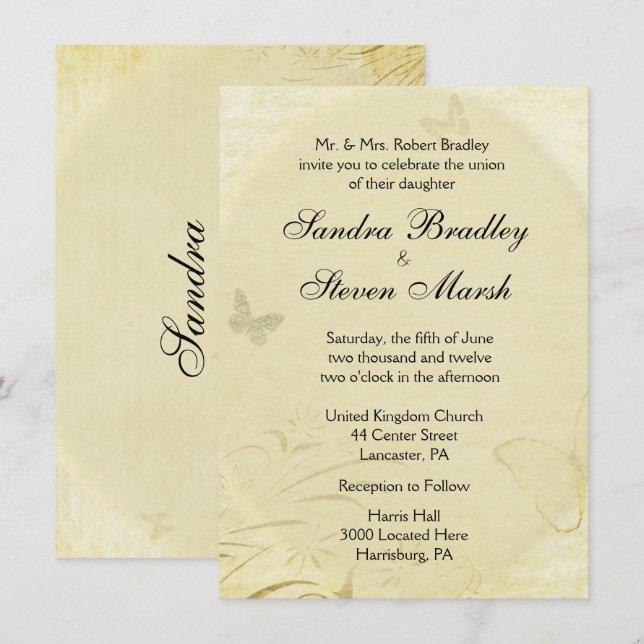 Vintage Butterfly Wedding Invitation (Front/Back)
