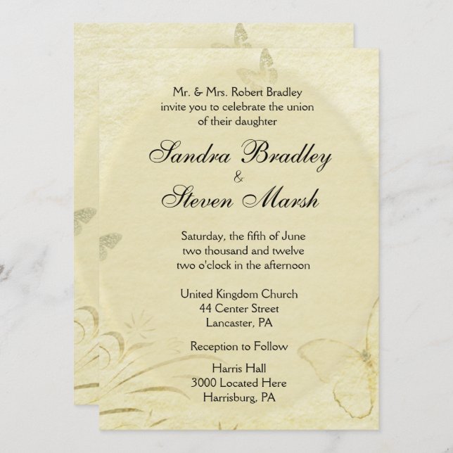 Vintage Butterfly Wedding Invitation (Front/Back)
