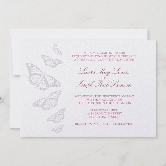 'Vintage' Butterfly Wedding Invitations (Front)