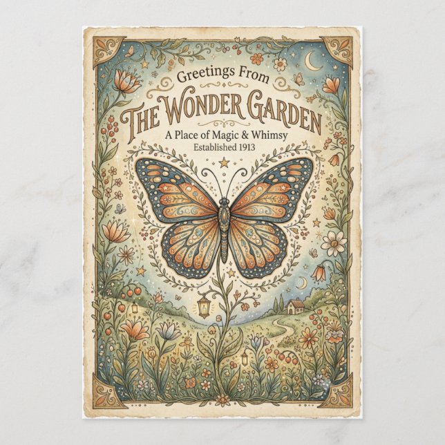 Vintage Butterfly Whimsical Art Card (Front)