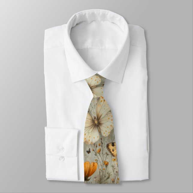 Vintage Butterfly Wildflower (11) Tie (Tied)