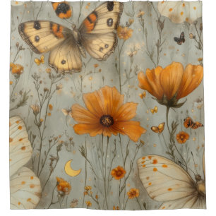 Vintage Butterfly Wildflower (1) Shower Curtain