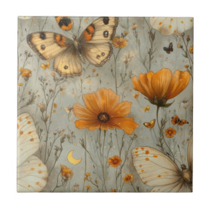 Vintage Butterfly Wildflower (1) Tile