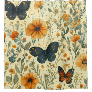 Vintage Butterfly Wildflower (5) Shower Curtain
