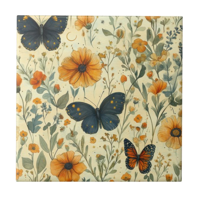Vintage Butterfly Wildflower (5) Tile (Front)