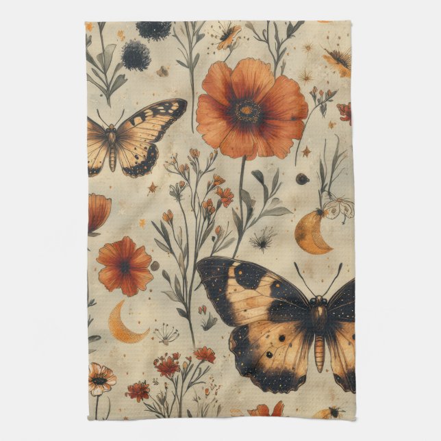 Vintage Butterfly Wildflower (7) Tea Towel (Vertical)