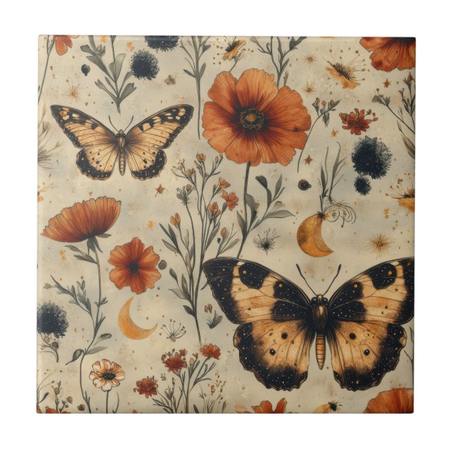 Vintage Butterfly Wildflower (7) Tile (Front)