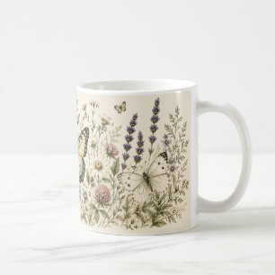 Vintage Butterfly Wildflower Botanical Nature Art Coffee Mug