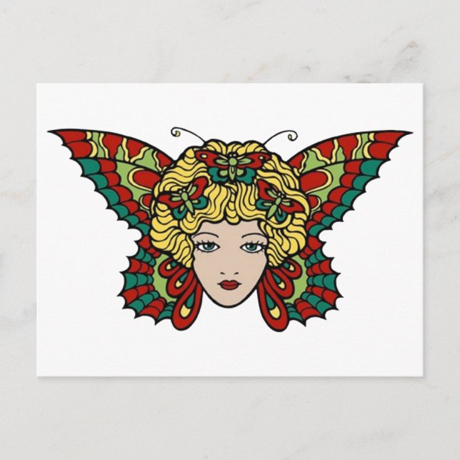 Vintage Butterfly Woman Tattoo Art Postcard (Front)