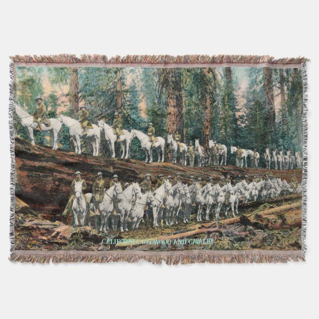 Vintage CA Redwood and Cavalry Throw Blanket (Front)