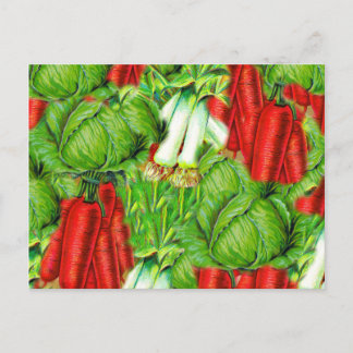 Vintage Cabbage Carrots & Leek Collage Veg Design Postcard