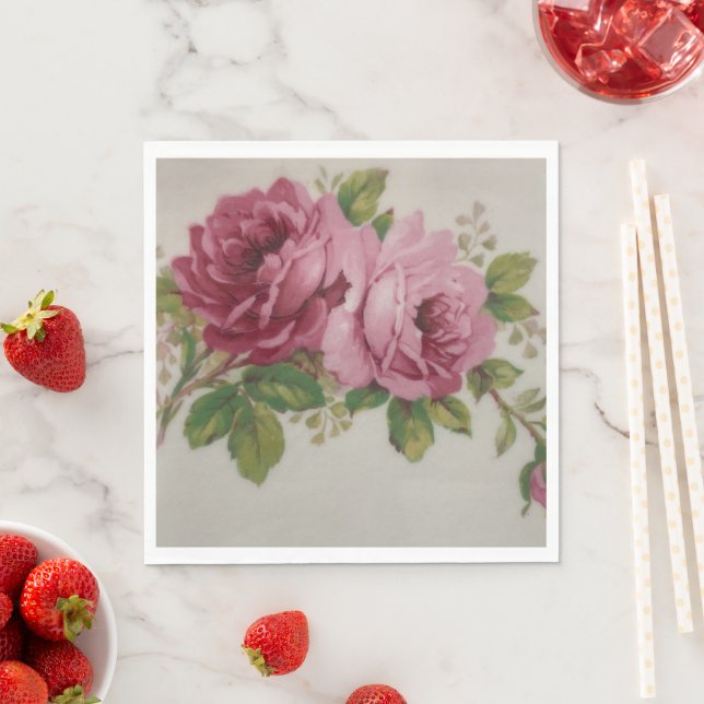 Vintage Cabbage Rose Elegance Paper Napkin  (Insitu)