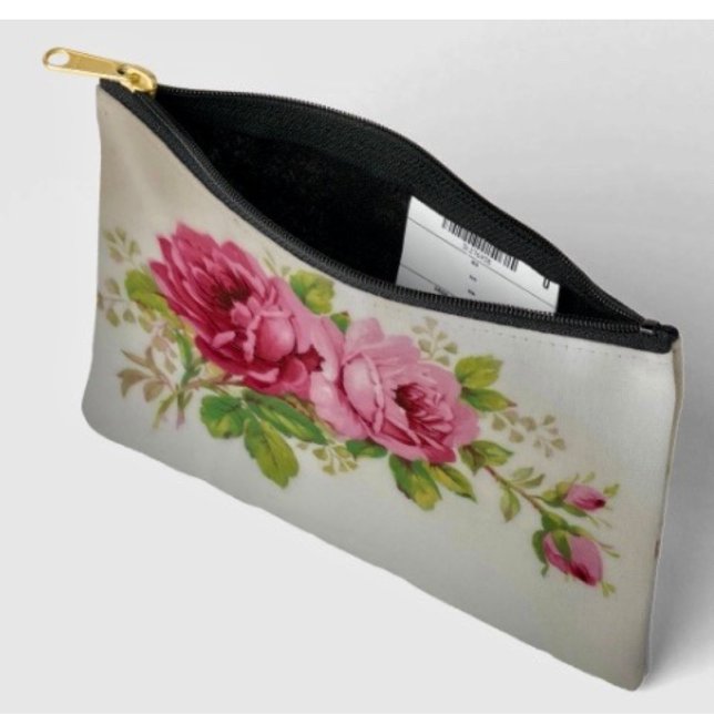 Vintage Cabbage Rose Elegance Print Cut Sew Bag (Durable woven material with a zippered closure. D: 12"x8.5" Made of spun polyester.

)