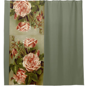 Vintage Cabbage Rose Flowers Floral Garden Shower Curtain