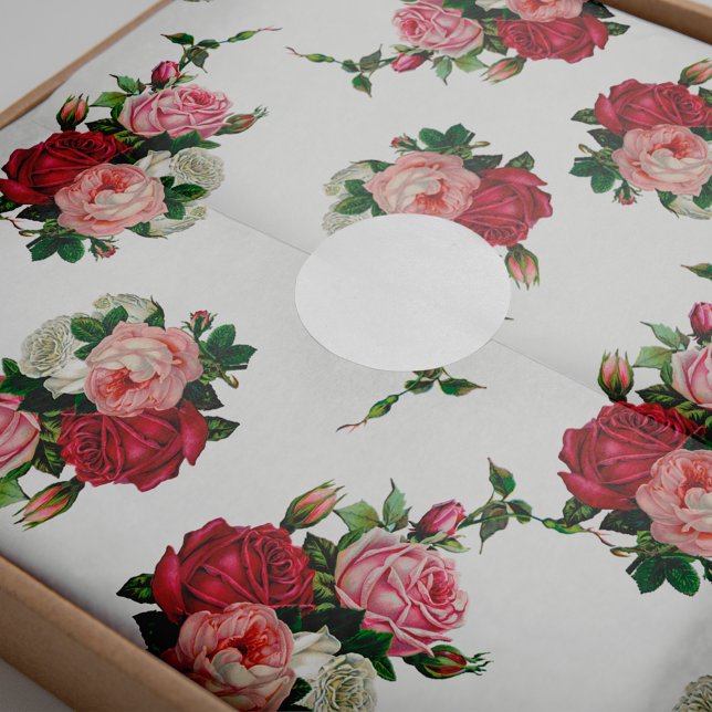 Vintage Cabbage Roses-White Background Tissue Paper (Creator Uploaded)