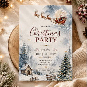 Vintage Cabin Christmas Party Invitation