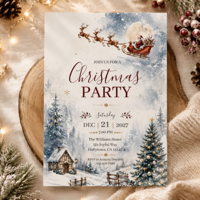 Vintage Cabin Christmas Party Invitation (Creator Uploaded)