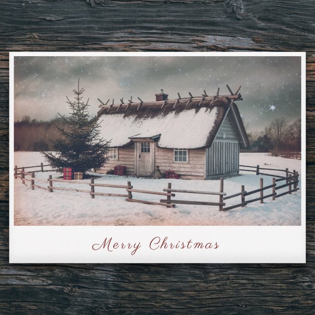 Vintage Cabin Winter Scene Christmas Holiday Card (Vintage Cabin Winter Scene Christmas Holiday Card)