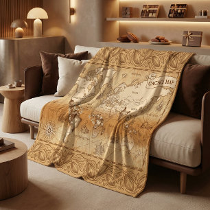 Vintage Cacao World Map Cozy Throw Fleece Blanket