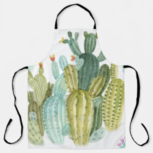 Vintage Cacti Blooming Watercolor Pattern Apron
