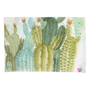 Vintage Cacti Blooming Watercolor Pattern Pillowcase
