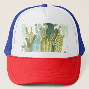 Vintage Cacti Blooming Watercolor Pattern Trucker Hat