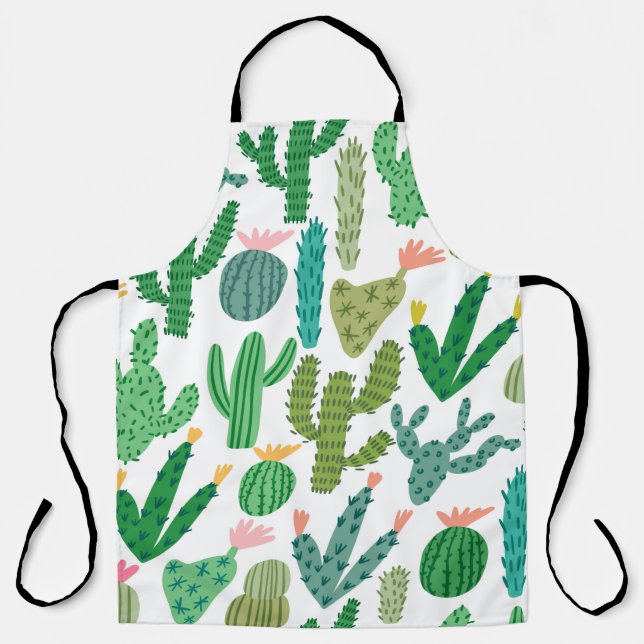 vintage cactus cute hand-drawn seamless pattern apron (Front)