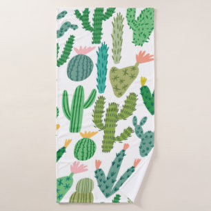 vintage cactus cute hand-drawn seamless pattern bath towel