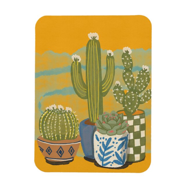 Vintage Cactus Flowers Magnet (Vertical)
