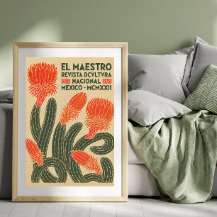 Vintage Cactus Illustration Mexican Poster Art