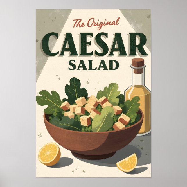 Vintage Caesar Salad Poster – Retro Kitchen Art (Front)