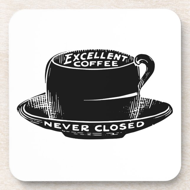 Vintage cafe coffee sign black and white coaster (Front)