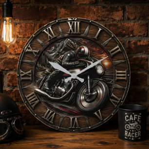 Vintage Cafe Racer Classic Motorcycle Garage Large Clock