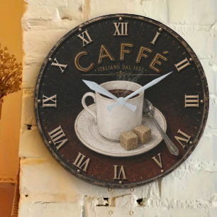 Vintage Café Rustic Italian Coffee Decor Large Clock